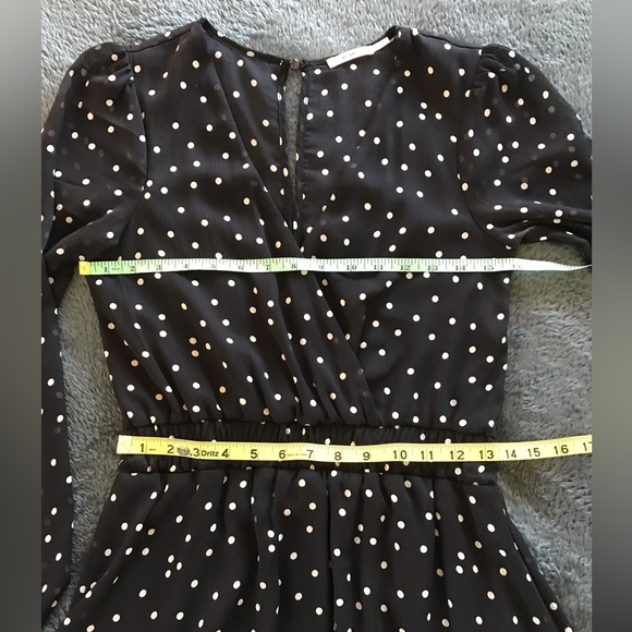 Mi Ami Black Chiffon V neck Mini Dress with White Polka Dots Size Small - Picture 7 of 8
